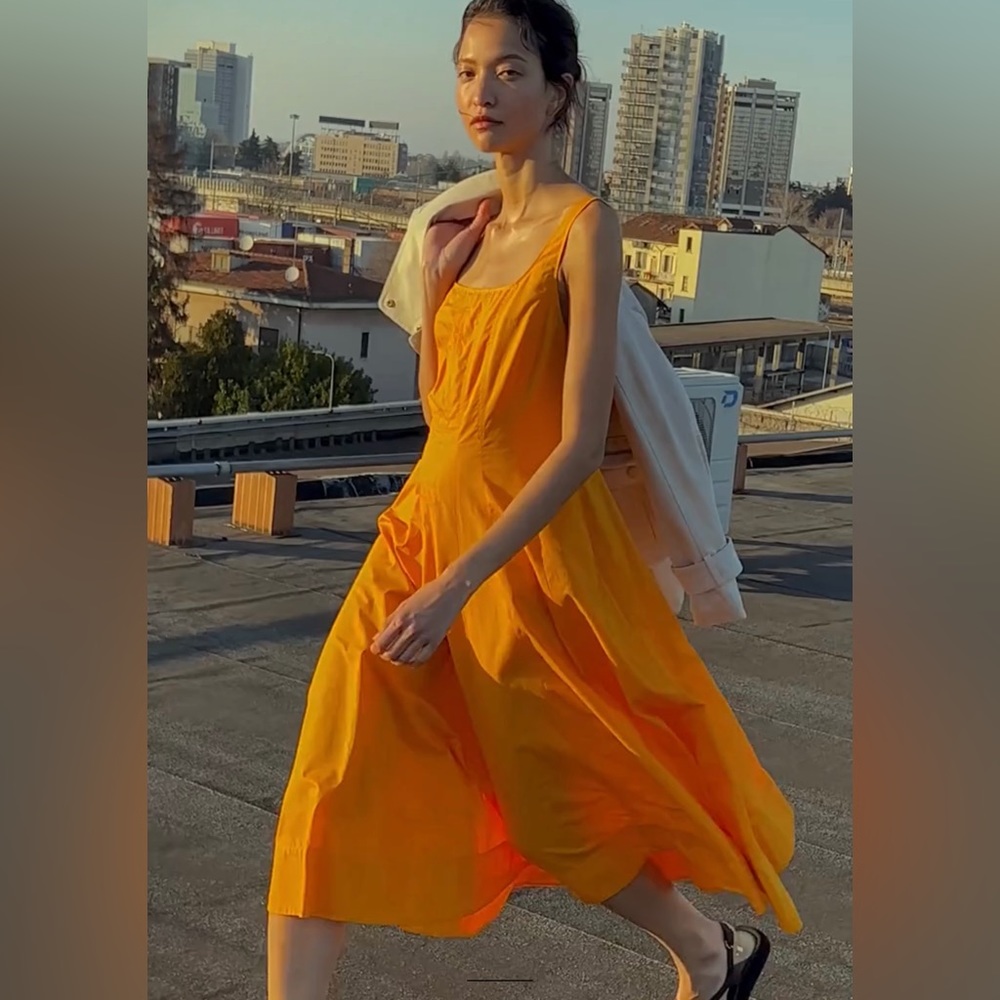 Zara Bright Orange Flowing Midi Dress